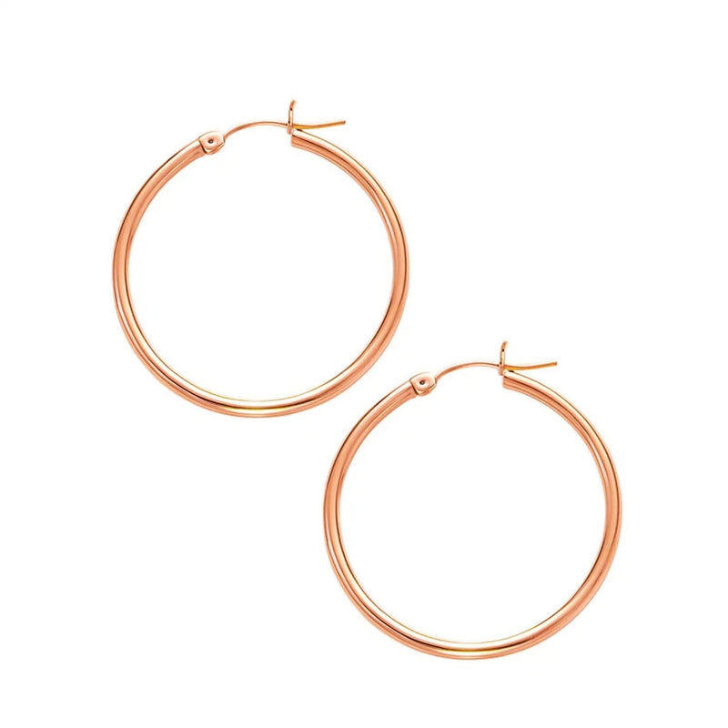 Classic Hoop Earrings in 14K Rose Gold (2x30 mm) 14K rose gold hoop earrings with slim 2 by 30 mm profile