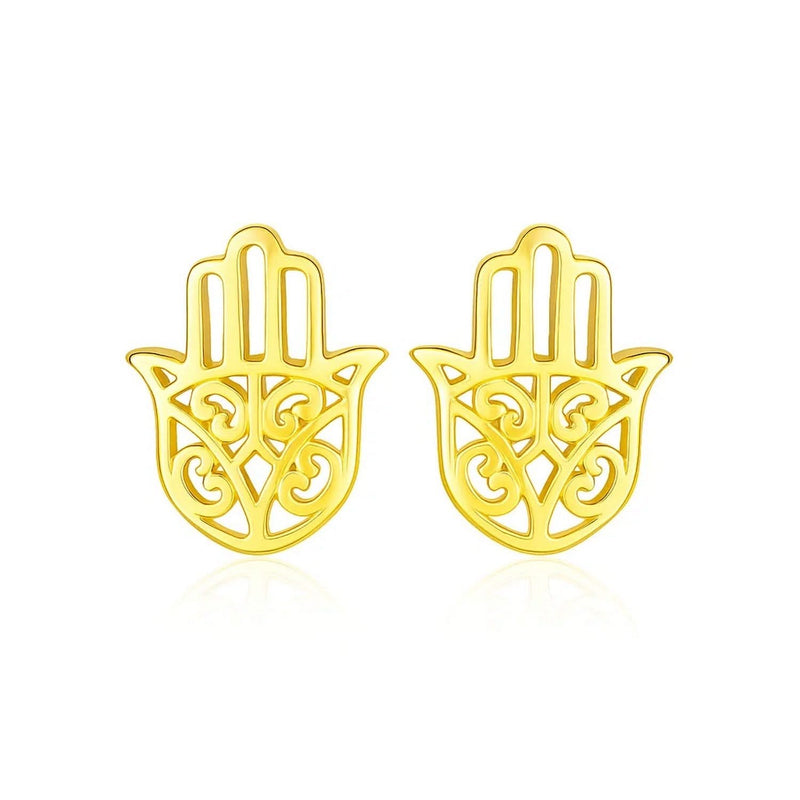 14k Yellow Gold Polished Hand of Hamsa Post Earrings 14K yellow gold Hamsa hand post earrings with polished open finish