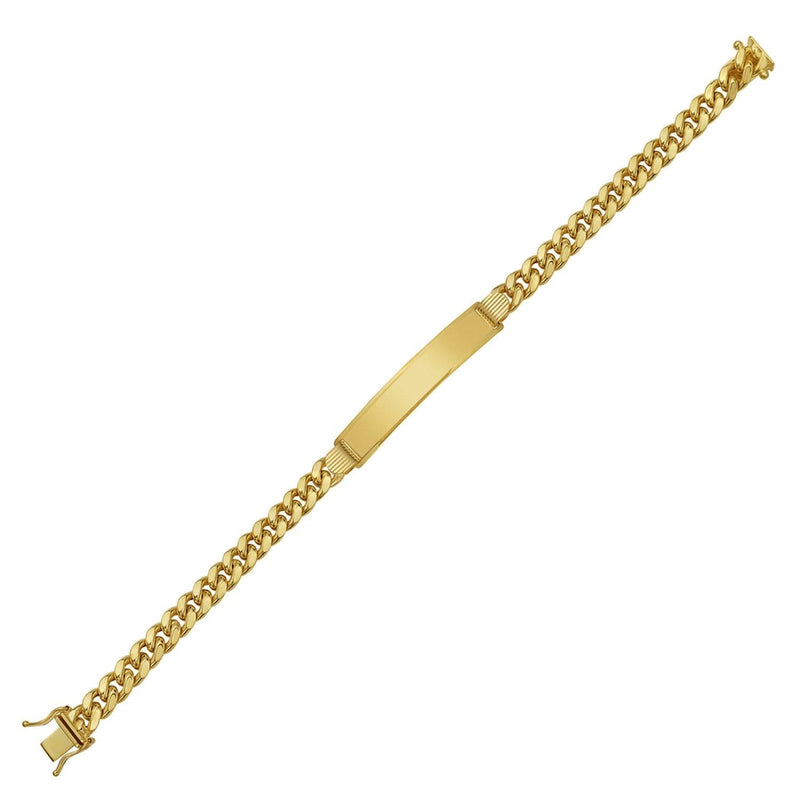 14K Yellow Gold Lite Cuban ID Bracelet (6.60 mm) 14K yellow gold Cuban ID bracelet with 6.60 mm flat links and engravable plate