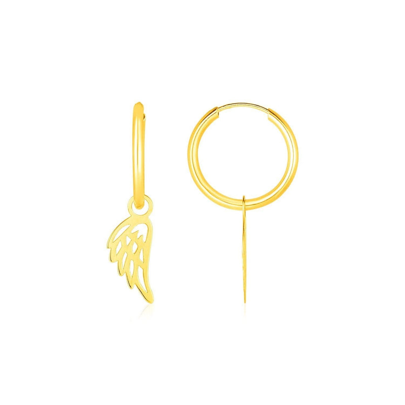 14K Yellow Gold Hoop Earrings with Angel Wings 14K yellow gold hoop earrings with sculpted angel wing detailing