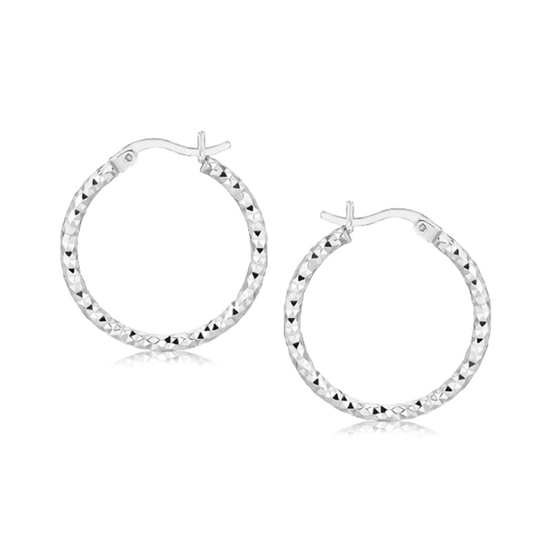 Sterling Silver Rhodium Plated Weave Like Hoop Style Earrings(2x20mm) 925 rhodium plated sterling silver woven hoop earrings, 2x20mm
