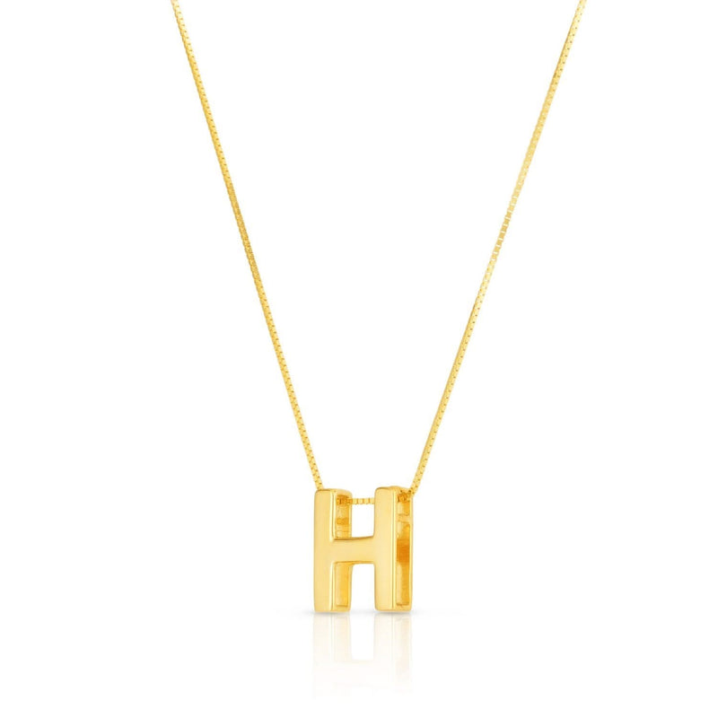 14K Yellow Gold Yours Truly Block Letter Initial H Necklace 14K yellow gold block letter initial H pendant necklace