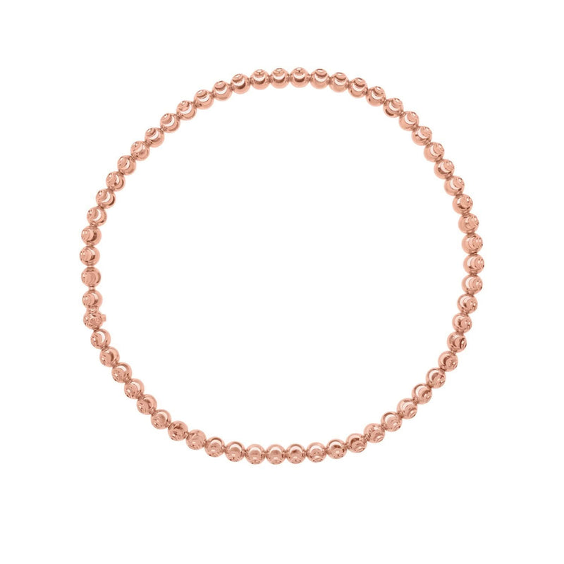 14K Rose Gold Diamond Cut Stretchable Moon Cut Bead Bracelet (3.00 mm) 14K rose gold stretch bracelet with 3mm diamond-cut moon bead links