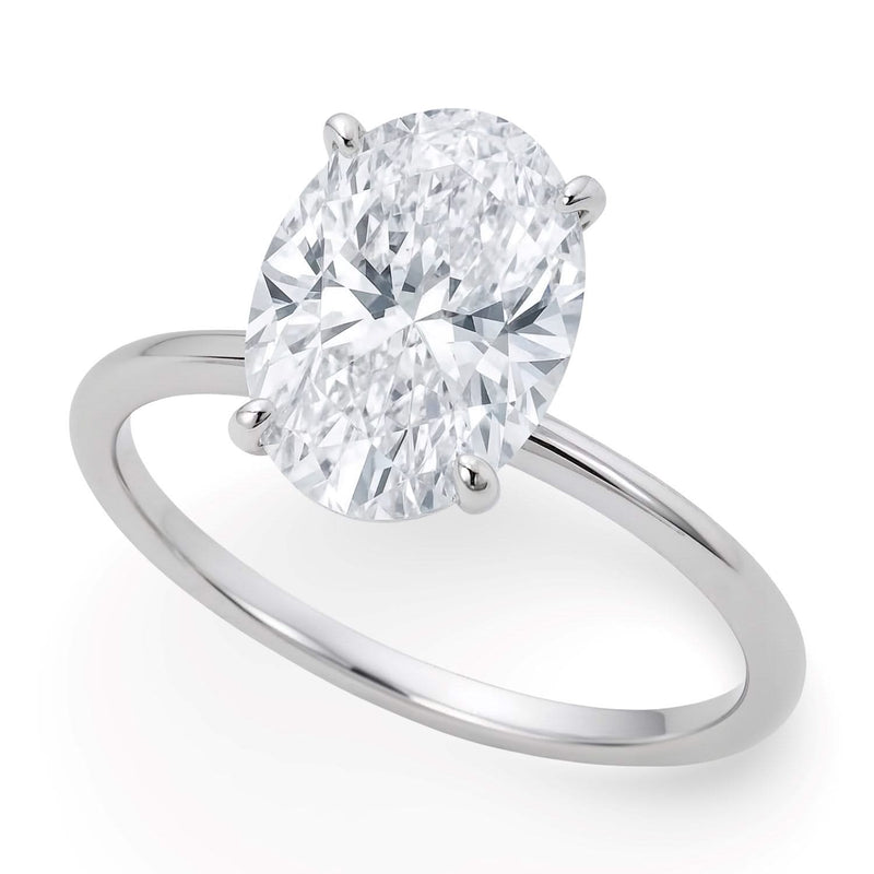 5 Carat Oval Lab Grown IGI G/VS1 Diamond Solitaire Ring in 14K White Gold 14K white gold ring with oval diamond solitaire stone