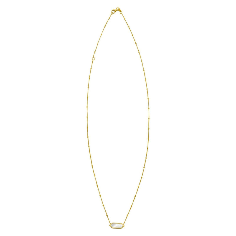 14K Yellow Gold Hexagon Mother Of Pearl Pendant Necklace 14K yellow gold hexagon necklace with pear mother of pearl stone