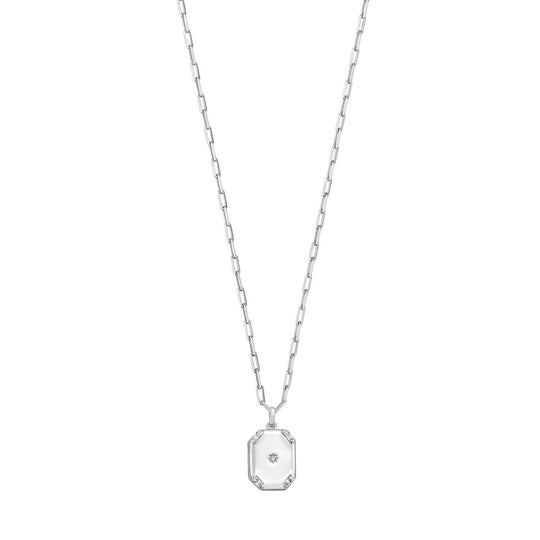 925 sterling silver octagonal star locket necklace with cubic zirconia stones
