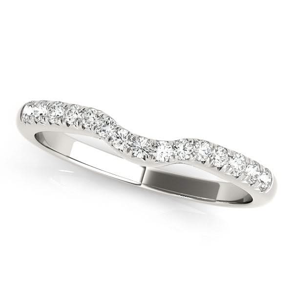 14k White Gold Pave Set Curved Diamond Wedding Band (1/5 cttw) 14K white gold curved wedding band with pave round diamond stones