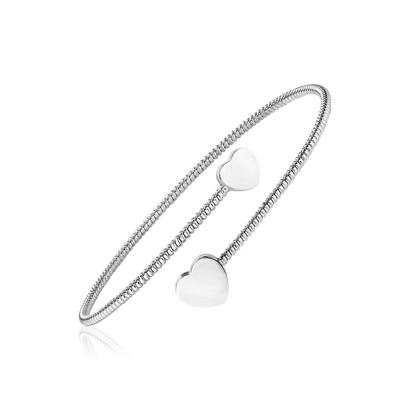 Sterling Silver Bypass Bangle with Hearts 925 sterling silver bypass bangle with heart-shaped ends