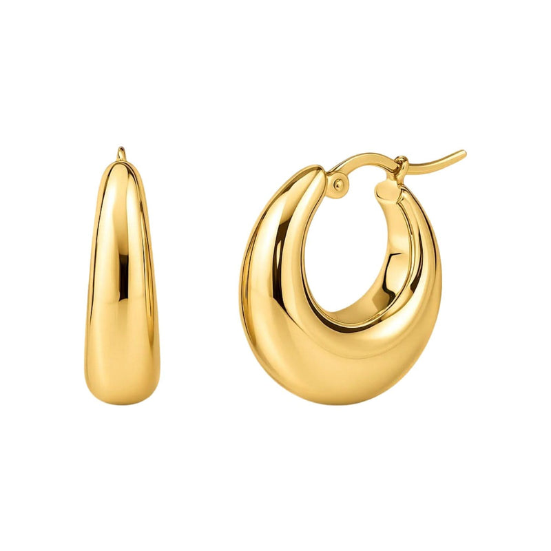 Medium Tapered Hoop Earrings in 14K Yellow Gold 14K yellow gold medium tapered hoop earrings with a graduated profile