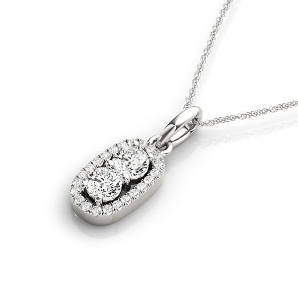 Outer Oval Shaped Two Stone Diamond Pendant in 14k White Gold (5/8 cttw) 14K white gold necklace with 2 oval diamond stones in open oval frame