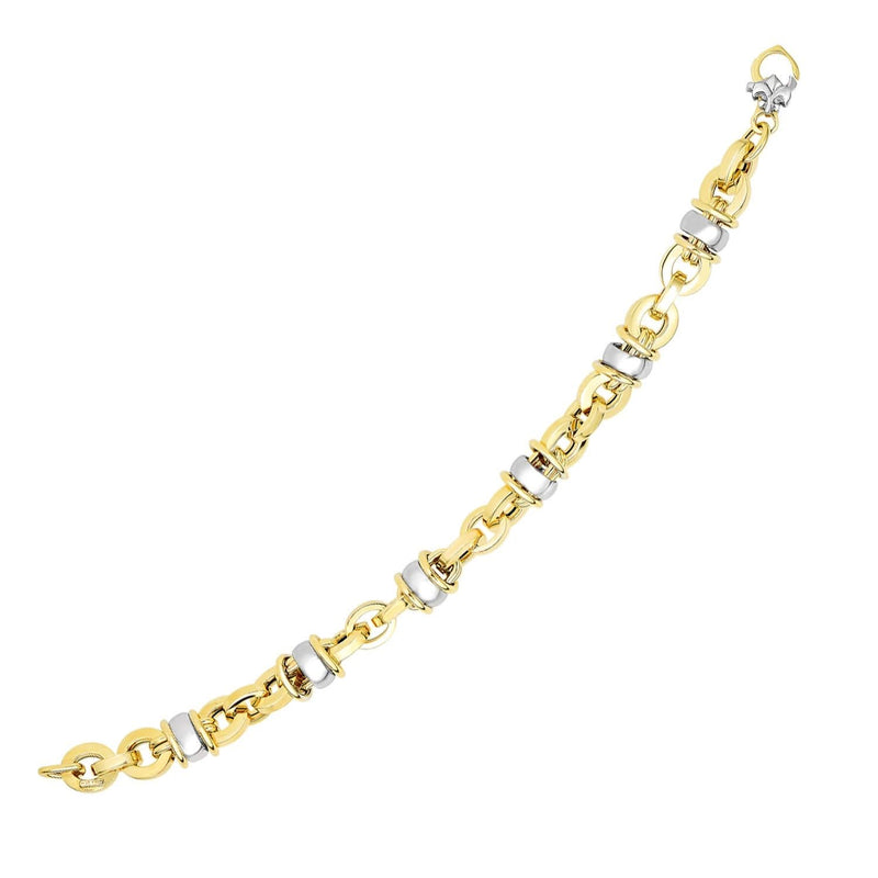 14k Two-Tone Gold Oval Bracelet with Barrel Bead Connectors (9.70 mm) 14K two-tone gold oval link bracelet with barrel bead connectors