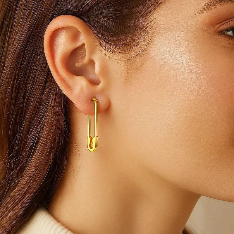 14k Yellow Gold Safety Pin Earrings Product Image