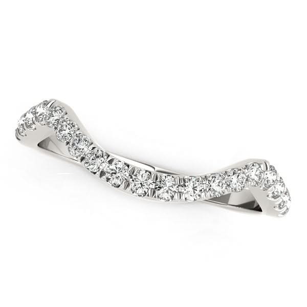 14k White Gold Modern Curved Style Pave Diamond Wedding Band (1/5 cttw) 14K white gold wedding band with pave-set round diamond stones