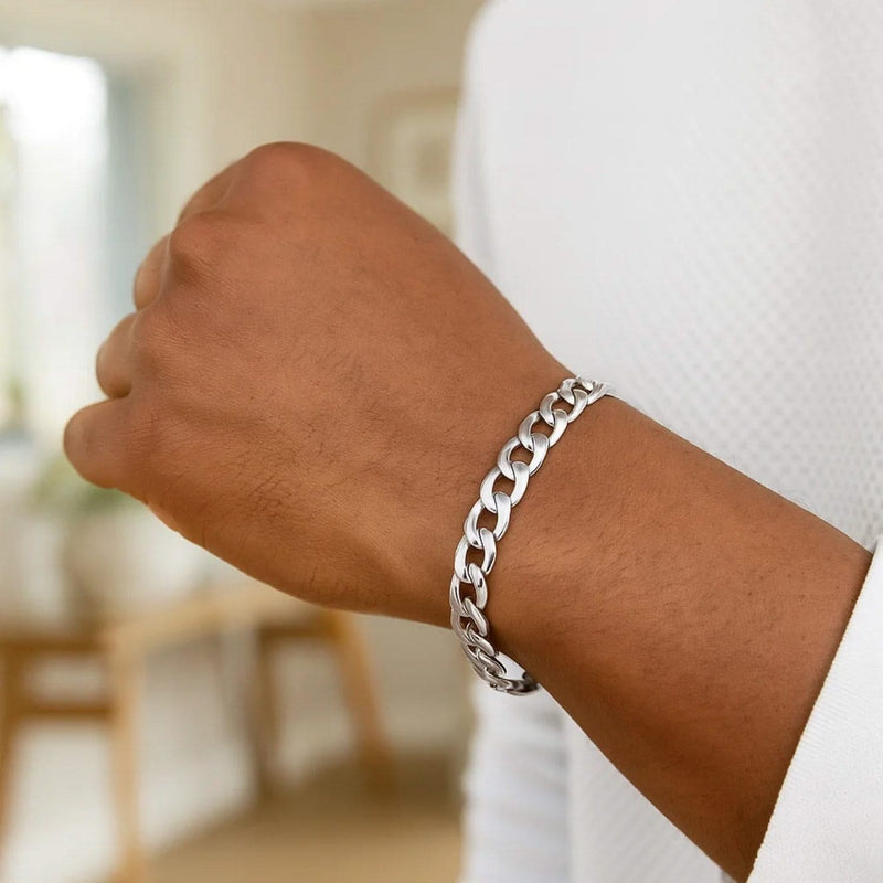Rhodium Plated 7.9mm Sterling Silver Curb Style Bracelet Product Image