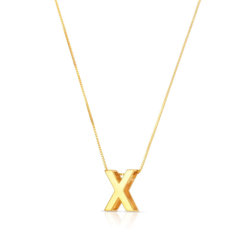 14K Yellow Gold Yours Truly Block Letter Initial X Necklace 14K yellow gold block letter X initial pendant necklace