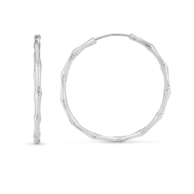 Sterling Silver Rhodium Plated Bamboo Hoop Earrings Sterling silver rhodium plated bamboo hoop earrings with ridged tube design