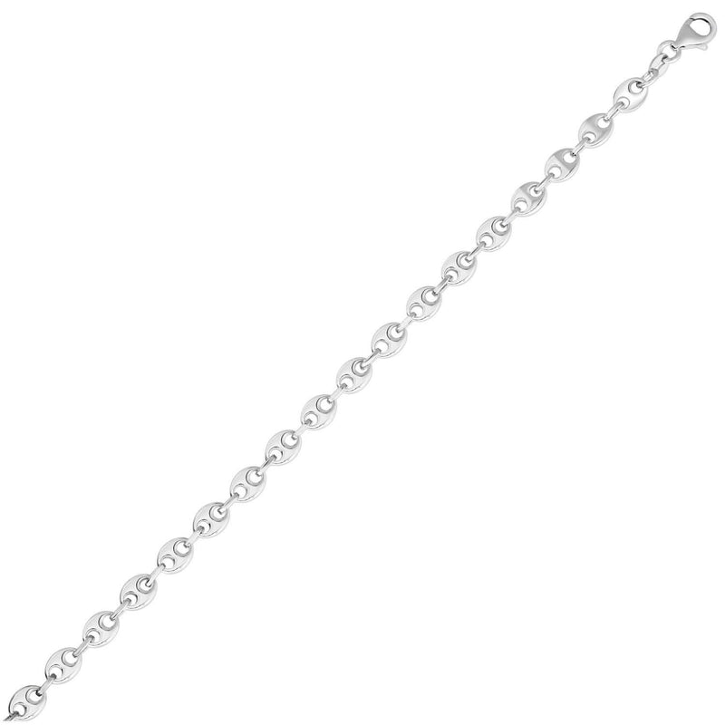 Sterling Silver Rhodium Plated Puffed Mariner Chain (3.70 mm) Rhodium plated sterling silver puffed mariner chain 3.70 mm barred oval links