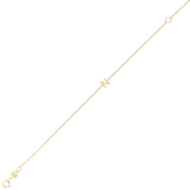 14K Yellow Gold Mini Initial N Bracelet 14K yellow gold mini initial N charm bracelet on fine cable chain