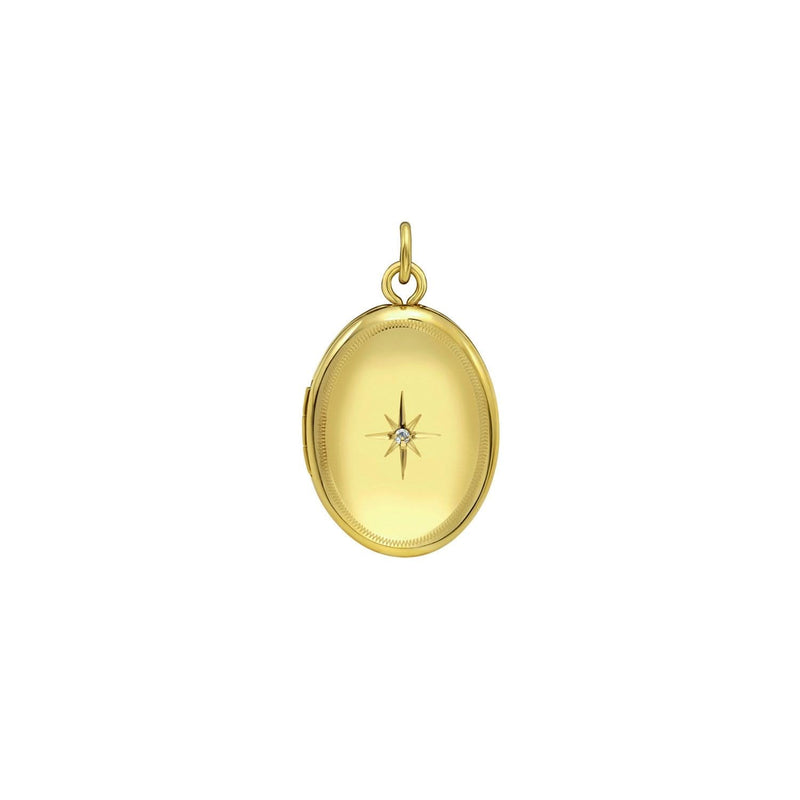 14K Yellow Gold Oval Diamond Locket Charm Pendant (16.00 mm) 14K yellow gold locket pendant with oval diamond accent
