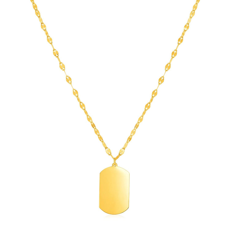 14K Yellow Gold Dog Tag Necklace 14K yellow gold dog tag necklace with flat engravable pendant