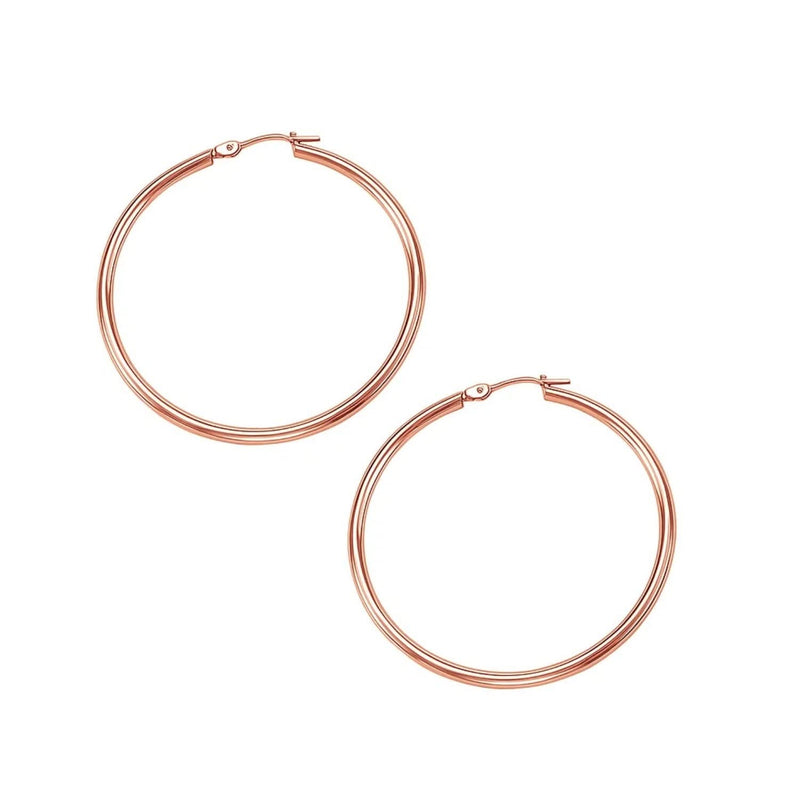 Classic Hoop Earrings in 14K Rose Gold (2x40 mm) 14K rose gold classic hoop earrings with smooth 2 by 40 mm rounded profile