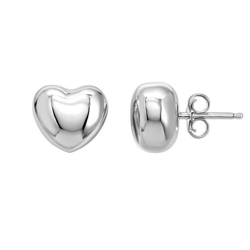Sterling Silver Rhodium Plated Puffed Small Heart Stud Earrings Rhodium plated sterling silver heart stud earrings with puffed heart shapes