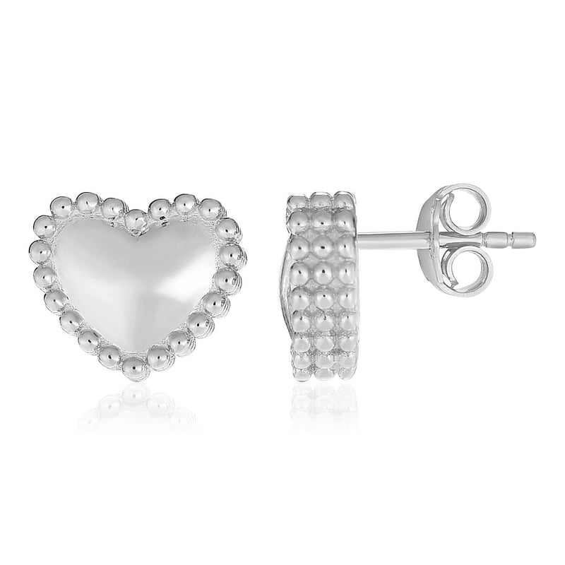 Sterling Silver Beaded Heart Earrings 925 sterling silver heart ring with beaded outline detailing