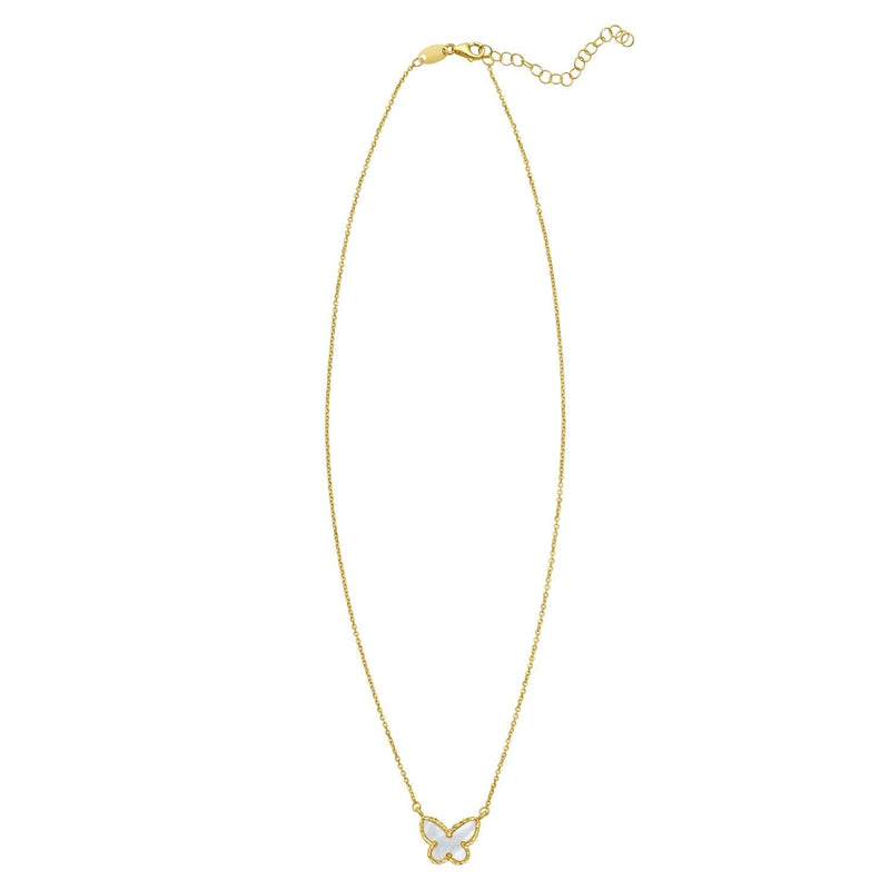 14K Yellow Gold Primavera Mother of Pearl Butterfly Necklace 14K yellow gold butterfly necklace with pear mother of pearl stone