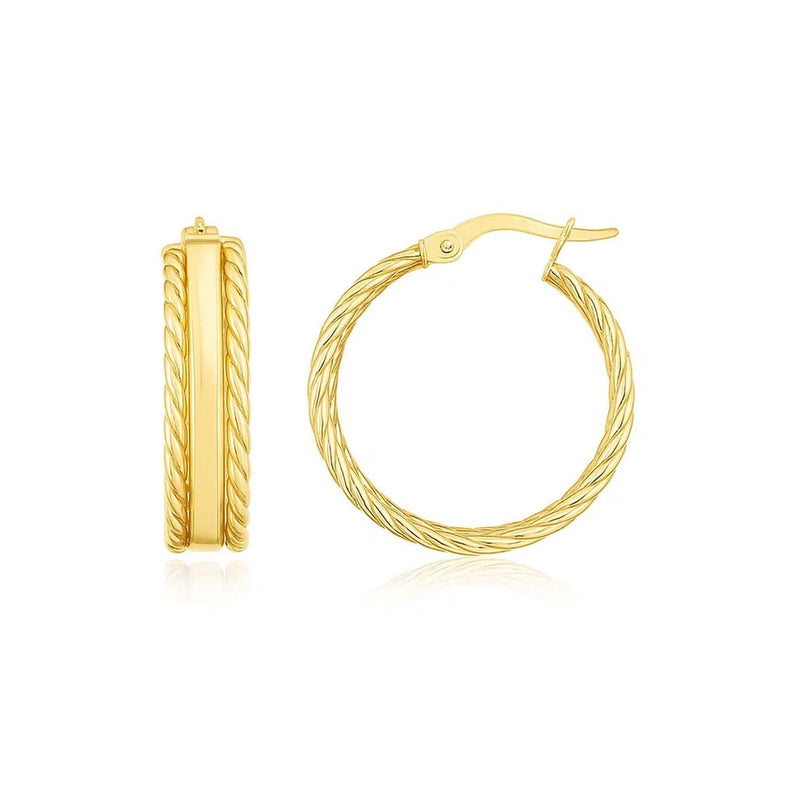 14K Yellow Gold Triple Row Hoop Earrings 14K yellow gold triple row hoop earrings with rounded profile