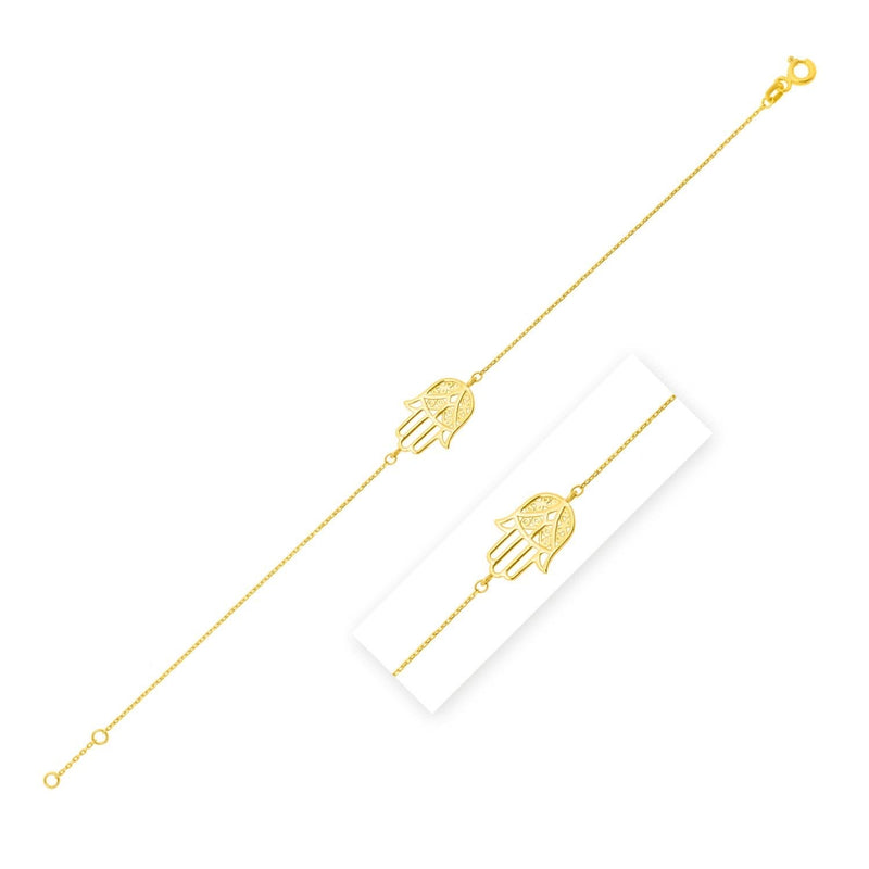 14k Yellow Gold Hamsa Bracelet 14K yellow gold hamsa charm bracelet on a linked chain with back clasp