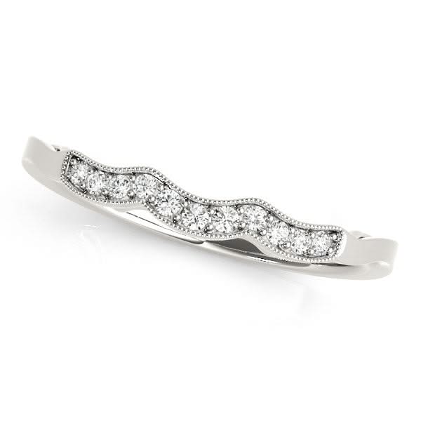 14k White Gold Wave Style Milgrained Diamond Wedding Ring (1/20 cttw) 14K white gold wave ring with milgrain edge and small diamond accents
