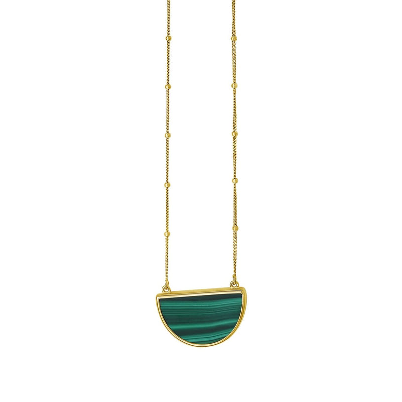 Malachite Geometric Half Moon Necklace in 14K Yellow Gold 14K yellow gold half moon necklace with geometric malachite stone