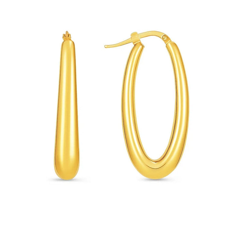 14k Yellow Gold Elongated Oval Hoops 14K yellow gold elongated oval hoop earrings with slim rounded profile