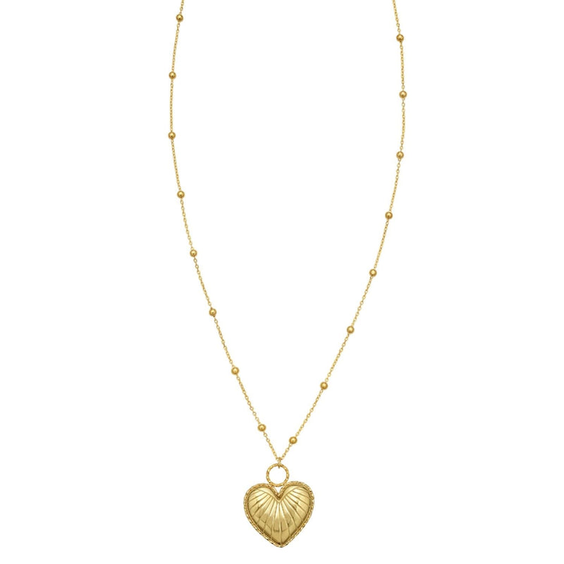 14K Yellow Gold Vintage Puffed Heart Necklace 14K yellow gold puffed heart pendant necklace with rounded domed surface
