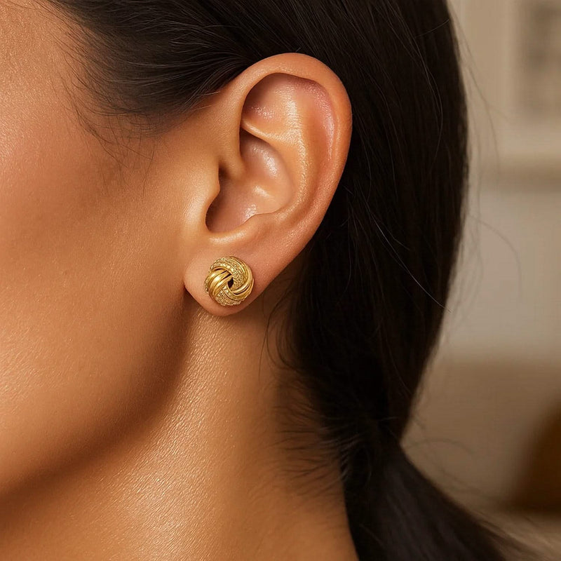 10k Yellow Gold Love Knot with Ridge Texture Earrings Product Image
