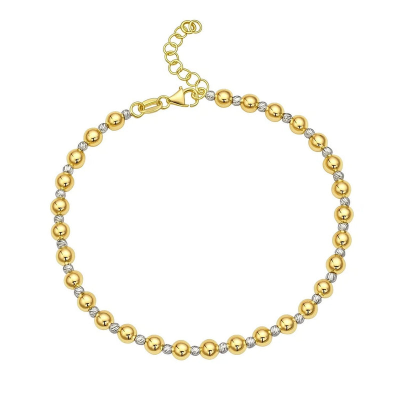 14k Two Tone Gold Polished Diamond Cut Bead Bracelet (4.00 mm) 14K two-tone gold beaded bracelet with diamond-cut faceted beads