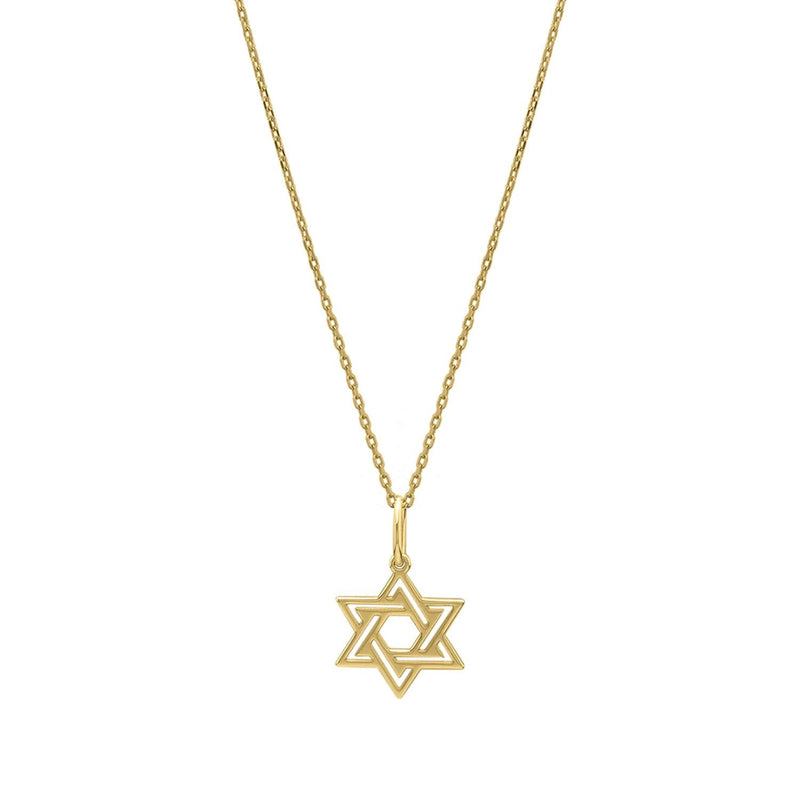 Star of David Necklace in 14K Yellow Gold 14K yellow gold Star of David necklace with open six-pointed pendant