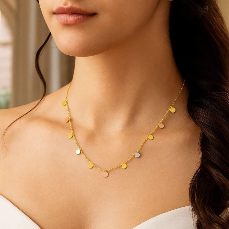 14K Tri Color Necklace with Dangling Circles Product Image