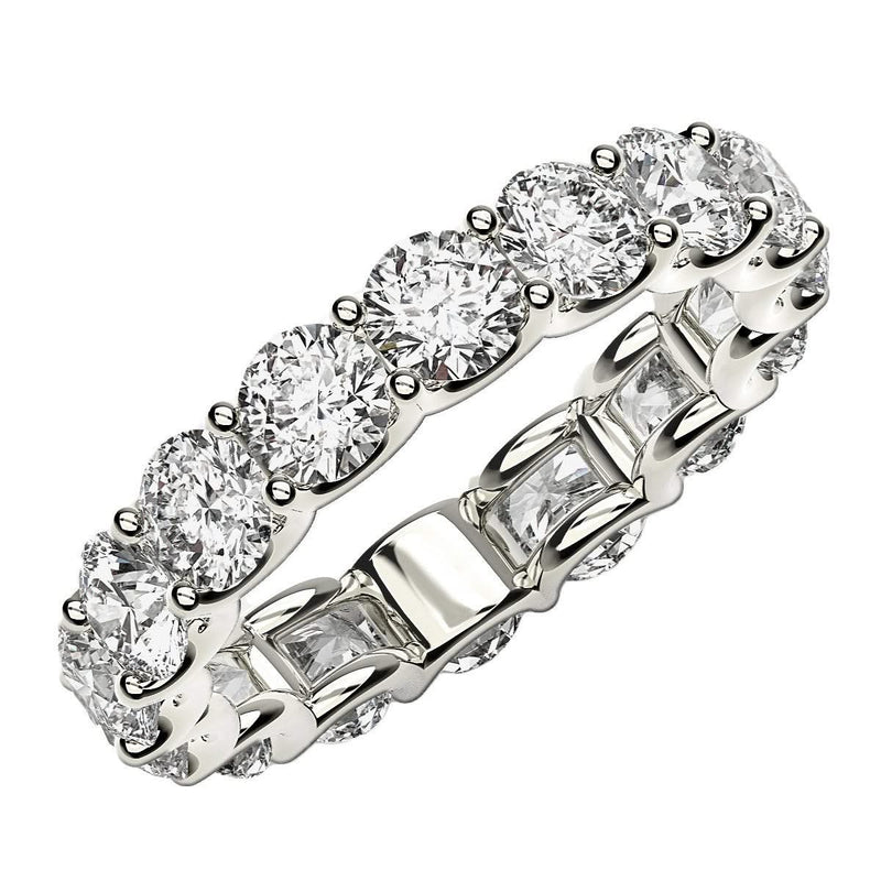 Round Cut Lab Grown Diamond Eternity Ring in 14k White Gold (4 cttw FG/VS2) 14K white gold eternity ring with round diamond stones set around the band