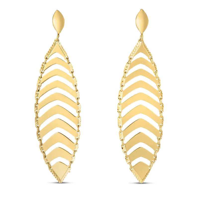 14k Yellow Gold Drop Leaf Earrings 14K yellow gold drop leaf ring with sculpted leaf design
