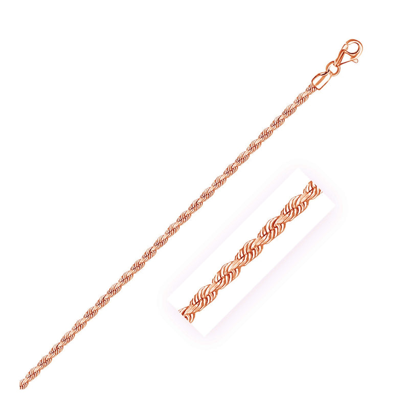 14k Rose Gold Solid Diamond Cut Rope Chain (2.30 mm) 14K rose gold rope chain with diamond-cut twisted link pattern, 2.30 mm