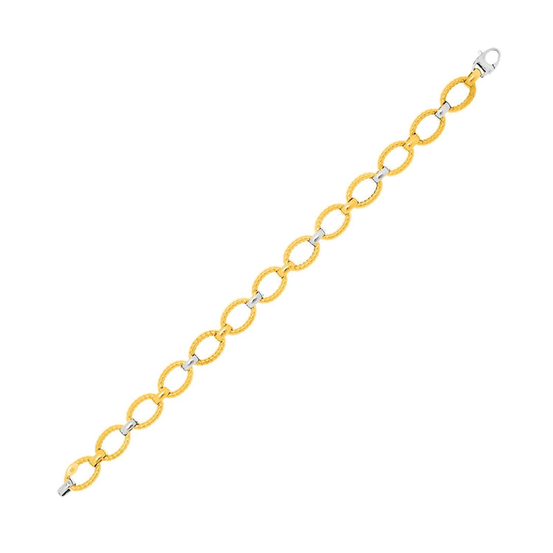 14k Two-Tone Gold Chain Bracelet with Textured Oval Links (6.35 mm) 14K two-tone gold bracelet with textured oval links measuring 6.35 mm