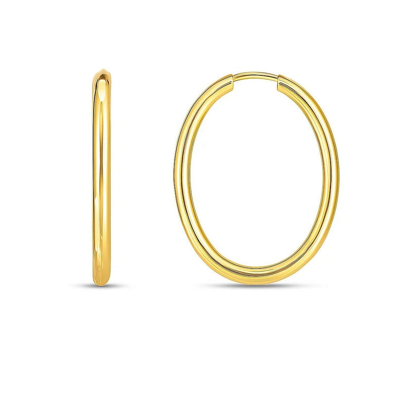 14k Yellow Gold Endless Oval Hoop Earrings(2x25mm) 14K yellow gold oval endless hoop earrings with a slim 2mm profile