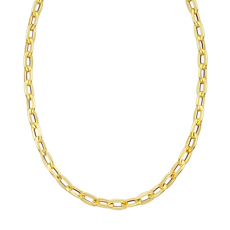 14K Yellow Gold Long Mirror Rolo Link Chain Necklace (7.30 mm) 14K yellow gold rolo link chain necklace 7.30 mm mirror-polished