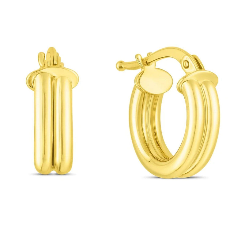 14K Yellow Gold Double Row Round Hoop Earrings (8.00 mm) 14K yellow gold double row round hoop earrings with beaded profile