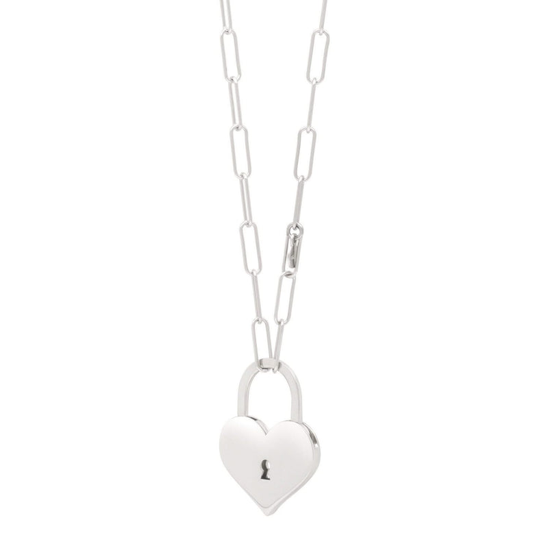 Sterling Silver Rhodium Plated Padlock Heart Necklace 925 sterling silver heart padlock necklace with rhodium plated finish
