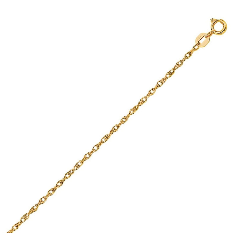 14k Yellow Gold Machine Rope Chain (1.00 mm) 14K yellow gold rope chain with fine 1.00 mm twisted link pattern