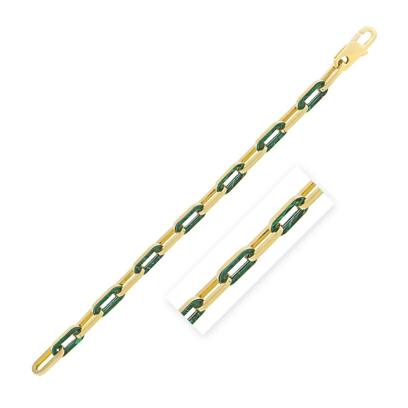 14k Yellow Gold Malachite Paperclip Gem Link Bracelet (7.00 mm) 14K yellow gold paperclip link bracelet with green malachite inlay, 7.00 mm wide