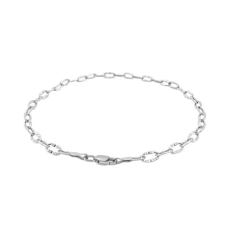 14k White Gold Anklet with Fancy Hammered Oval Links Product Image
