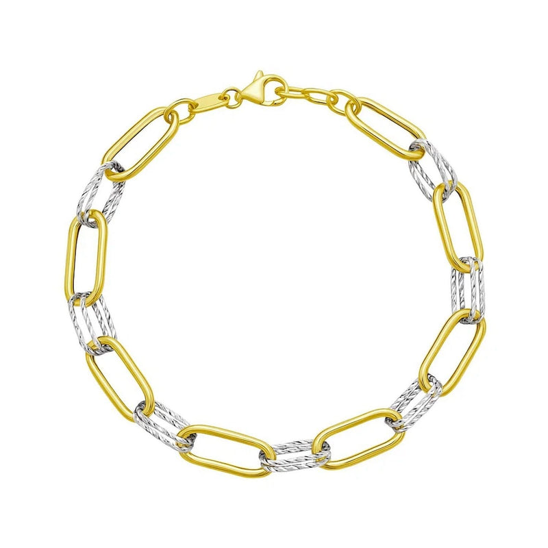 14K Two Tone Gold Diamante Paperclip Bracelet (6.20 mm) 14K two-tone gold paperclip bracelet with 6.20 mm alternating white and yellow links